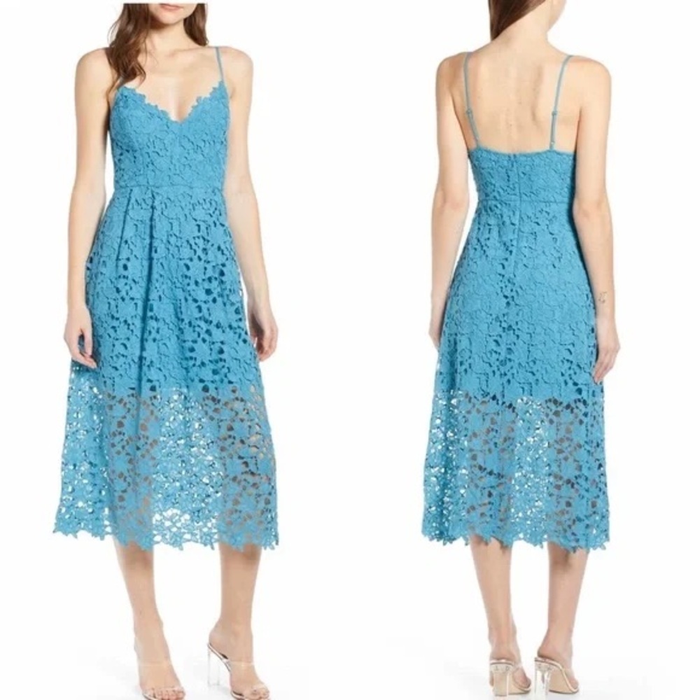 ASTR Dress Women Extra Small Teal Lace Midi Romantic Feminine Floral Fairy - Picture 1 of 15